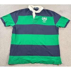VTG Polo Ralph Lauren Rugby Polo Shirt Men's 2XL Green Striped Short Sleeve